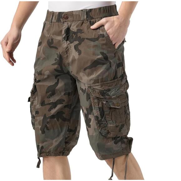Men's Cargo Shorts Elastic Waist Multi Pocket Hiking Outdoor Camo Cotton Sz 40.. - Picture 13 of 16